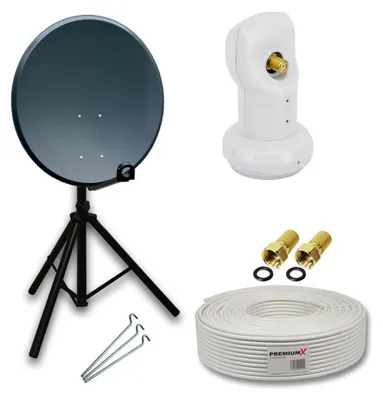 Produktbild von PremiumX Camping SAT Anlage 60cm Antenne Single LNB Kabel F-Stecker Stativ