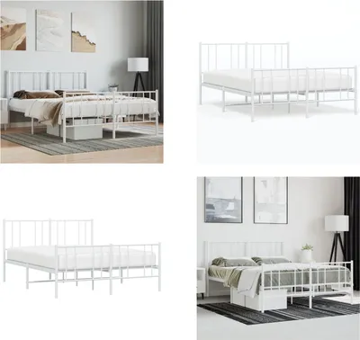 Produktbild von vidaXL Bettgestell mit Kopf  und Fußteil Metall Weiß 120x200 cm - Bettgestell - Bettgestelle - Bettrahmen - Bett