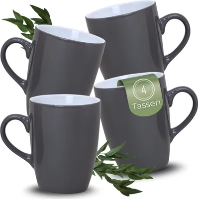 Immagine prodotto di Set di 4 tazze da caffè in ceramica da 340 ml, tazze da tè in grigio