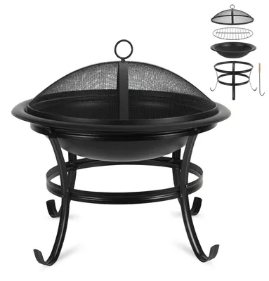 Produktbild von Vigevee Feuerschale mit Grillfunktion, Ø 55 cm, Feuerkorb mit Funkenschutzdeckel, Grillgitter und Feuerhaken für Garten, Terrasse und Camping