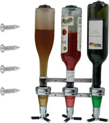Image de Distributeur de vin mural pour 3 bouteilles en aluminium Bar Butler porte-bouteilles Distributeur d'alcool pour cocktails Bartending Mixwine pour bar cuisine