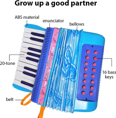 Produktbild von Mini-Akkordeon mit 20 Tasten und 16 Bässen, ABS-Material mit Schnalle, leichter Knopf, Hand-Auge-Koordination, Bühnenauftritt, Musikinstrument für Anfänger, Weihnachtsgeschenk