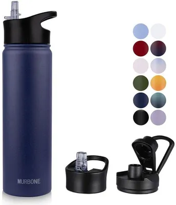 Productafbeelding van RVS Waterfles 750ml met Rietje en Schenkdop