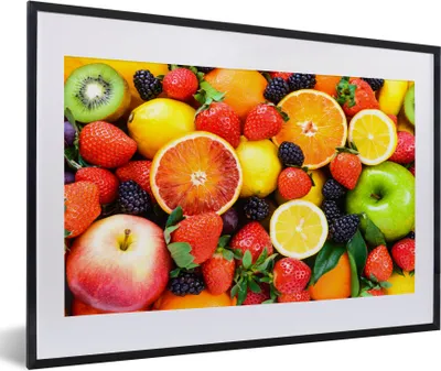 Produktbild von MuchoWow® Gerahmtes Poster Erdbeere - Zitrone - Obst 60x40 cm - Poster mit Schwarzem Bilderrahmen Wandposter Rahmen Foto Bilder - Schlafzimmer - Plakat in Rahmen - Drucken