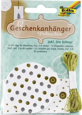 Produktbild von folia Geschenkanhänger "Weihnachten Hotfoil" inkl. Schnur 12 Stück
