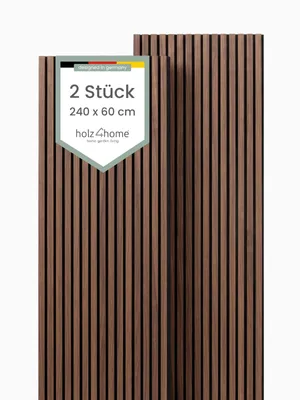 Produktbild von holz4home® Akustikpaneele 240x60cm Walnuss 2er Set I Filz Schwarz I Wandpaneele Innenverkleidung Wandpaneele in Holzoptik I Holzpaneele
