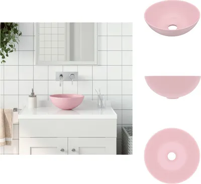 Immagine prodotto di vidaXL Lavabo in ceramica rosa opaco rotondo - Lavabo da bagno