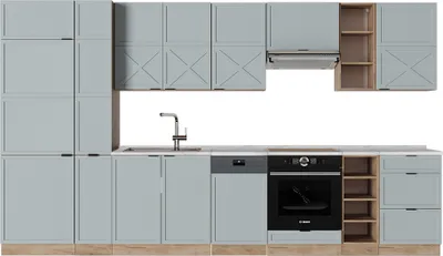 Produktbild von Küchenzeile Vicco Fame-Line Hellblau-grau/Goldkraft Eiche 355 cm ohne Arbeitsplatte, Model 51170