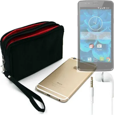 Produktbild von TOP SET kompatibel mit Qilive Q4 5.0 Handy Hülle Gürteltasche schwarz + Kopfhörer Travel Bag Travel-Case mit Diebstahlschutz praktische Schutz