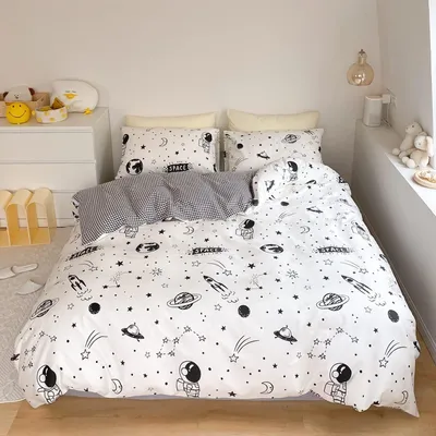 Produktbild von Omgoods – Bettwäsche-Set mit Weltraum-Motiv für Kinder (1 Bettbezug und 1 Kopfkissenbezug)