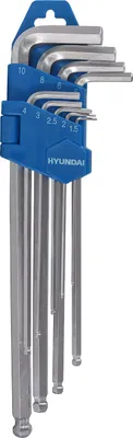 Produktbild von HYUNDAI Kugelkopf-Innensechskant-Schlüsselset 59524 (9-teilig, Innensechskantschlüssel, Sechskantschlüssel, Winkelschlüssel, Universalhalter)