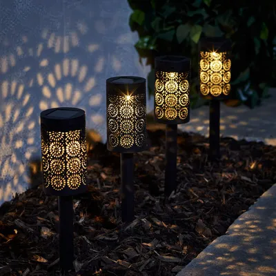 4er-Set marokkanische LED-Solarleuchten, warmweiß, 40 cm