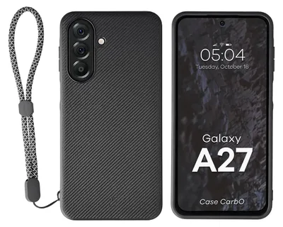 Produktbild von Hülle mit Handgelenkband für Galaxy A27 5G, Bizon Case CarbO, Schwarz