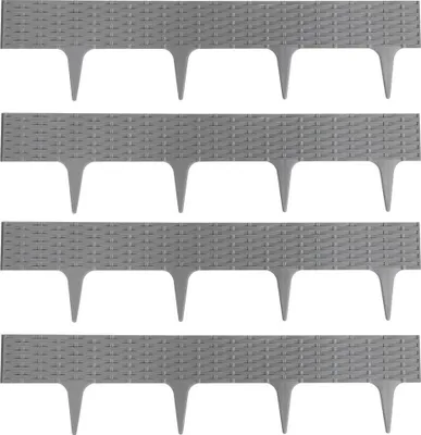 Obrázek produktu pro Zahradní ohraničení záhonů – plotový panel v ratanovém vzhledu – sada 4 ks – plast – 79 x 18,5 cm – ohraničení trávníku a záhonů