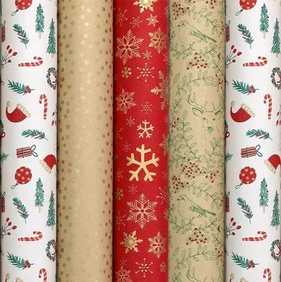 Immagine prodotto di Assortimento WINTERGARTEN Carta da regalo riciclata al 100% per Natale - 2 metri x 70 cm - 5 rotoli
