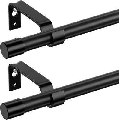 Imagen del producto de Varillas para cortinas de metal, color negro, ajustables de 71 a 122 cm, juego de 2 unidades con soportes, para ventanas