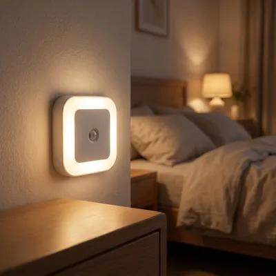 Produktbild von LED Steckdosen Nachtlicht 2 Stück Bewegungsmelder warmweiß dimmbar energiesparend für Kinderzimmer Flur Treppenhaus