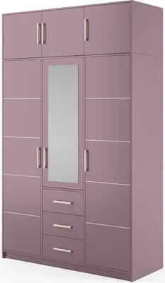 Produktbild von BETTSO Drehtürenschrank Kleiderschrank mit 3 Türen und 3 Schubladen Spiegel mit Silberne Griffe BALI II D3 + VERLÄNGERUNG Pflaume