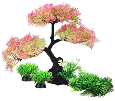 Produktbild von Künstliche Aquariumpflanzen aus Kunststoff, Baum- und Gras-Dekor-Set für Aquarien, Zubehör für Fischbecken