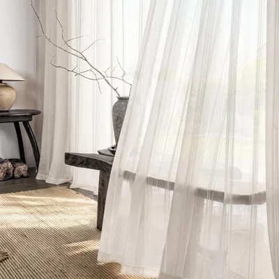Voilegardinen mit Ösen, Beige, 2 Stück, 140x160 cm, Linenmix