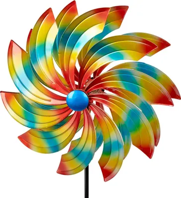 Produktbild von Windrad Garten Metall bunte Flügel Windspiel Ø 40 /128 cm Windmühle