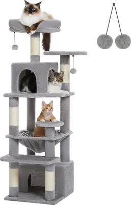 Produktbild von Purpurra Kratzbaum Katzenturm mit Hängematte und Katzenhöhle, 3 Höhen