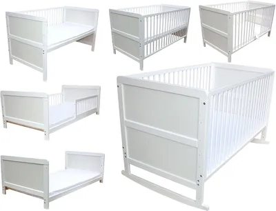 Produktbild von Weißes Kinder- und Juniorbett als Beistellbett und Wiege, 4-in-1, 140 x 70cm, inklusive Matratze