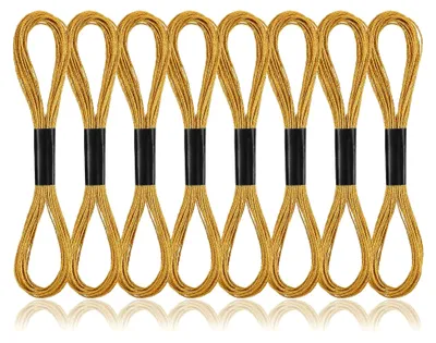 Produktbild von 8 Knäuel Glitzerndes Stickgarn in Metallic-Gold für Bastelarbeiten