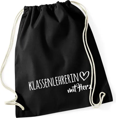 Produktbild von Huuraa Turnbeutel Klassenlehrerin mit Herz 12 Liter Black Baumwolle Rucksack Geschenkidee