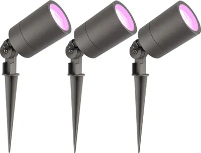 Produktbild von Ledvion 3er Set Gartenstrahler mit Erdspieß IP65 4,9W GU10 CCT RGB
