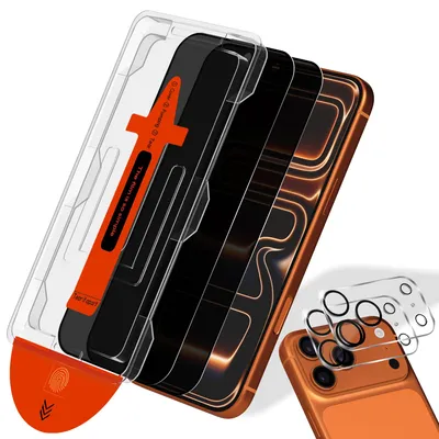 Produktbild von 2-Pack iPhone 17 Pro Displayschutzfolie Privacy & 2-Pack Kameraschutz - Gehärtetes Glas | [Automatische Installation] - Blasenfrei