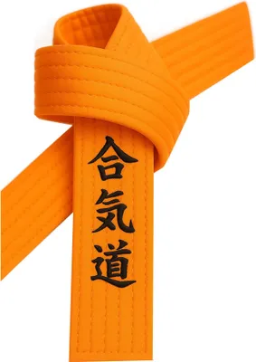 Produktbild von Aikidogürtel Orange bestickt - Aikido Schriftzeichen japanisch - Orangegurt mit Kanji Bestickung - 260 cm Länge