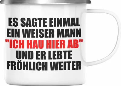 Produktbild von Trendation - Jobwechsel Emaille Tasse Geschenk Kollege Lustig Abschiedsgeschenk Sprüche - Ich Hau Hier Ab (Silber)