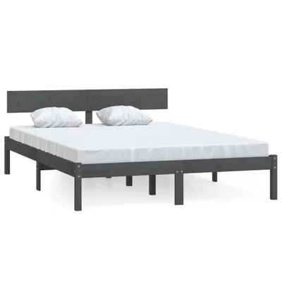 Image de vidaXL Lit en bois massif gris 120x190 cm