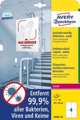 Produktbild von AVERY Zweckform Antimikrobielle Etiketten 210x148 mm weiß