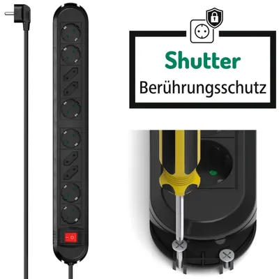 Produktbild von Steckdosenleiste, 10-fach, Schalter, Wandmontage, 1,5 m, Schwarz (00223042)