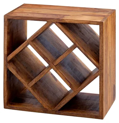 Produktbild von Weinregal WL5.673 Sheesham Massivholz 40x40x25cm Holzregal 8 Flaschen, Kleines Flaschenregal Standregal schmal, Design Getränkehalter Holz, Weinflaschenhalter stehend massiv, Regal