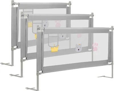 Produktbild von Faziango 3X Bettgitter Bettschutzgitter Kinderbettgitter Bettschutz Babybettgitter Baby Rausfallschutz für Kinder Bett Grau 150+180+180cm
