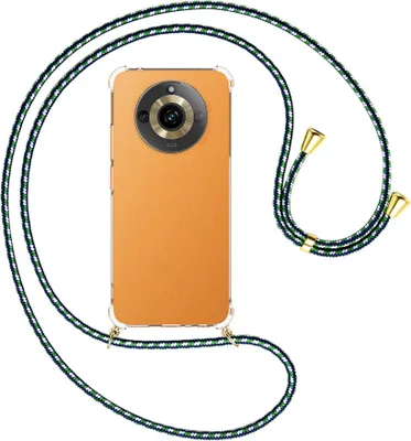 Produktbild von Handykette Backcover-Schutzhülle mit Band (Metall goldfarben) für Realme 11 5G (6.72'') - grün/blau/weiß