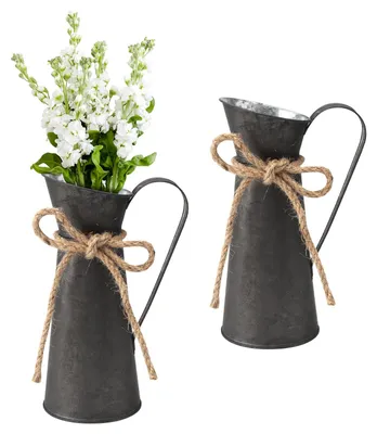 2er-Set Blumenvasen aus Metall, 20 cm, Landhausstil, Vintage