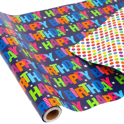 Imagen del producto de Omgoods - Papel de regalo para cumpleaños - Rollo de 43 cm x 10 m con lunares de colores