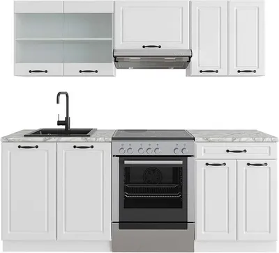 Produktbild von Küchenzeile Vicco R-Line Weiß Landhaus/Weiß 200 cm , AP Marmor, Model 49482