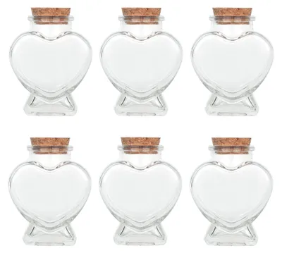 Herzförmige Glasflaschen mit Korkstopfen, 80 ml, 6er-Set