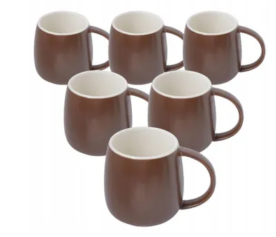 Produktbild von Keramikbecher 6er Set 400 ml – Große Tassen für Kaffee & Tee – Spülmaschinenfest & Mikrowellengeeignet, Braun-Weiß