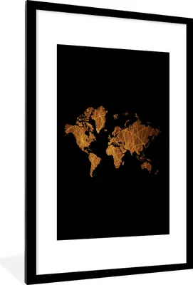 Produktbild von MuchoWow® Gerahmtes Poster Weltkarte - Gold - Luxus 60x90 cm - Poster mit Schwarzem Bilderrahmen Wandposter Rahmen Foto Bilder - Dekoration - Wandposter Wohnzimmer - Hochwertig