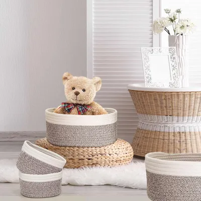 Produktbild von Aufbewahrungskorb aus geflochtenem Baumwollseil - 4-teiliges Set von Körben für das Badezimmer - Wickeltisch-Organizer - stapelbarer multifunktionaler Organisationsbehälter - Kinderzimmerdekoration