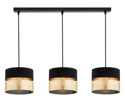Produktbild von FKL DESIGN Home Deco Deckenlampe Deckenleuchte Schwarz-Gold 3-flammig E27 Kunststoff Lampenshirm Lampe aus Serie N450 (BZ3)