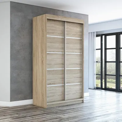 Produktbild von Schwebetürenschrank, 2-türig Schrank! Moderne Garderobe für Kleidung. Verschiedene Farben (Weiß, Schwarz, Somona) Kleiderschrank PARIS 120 cm