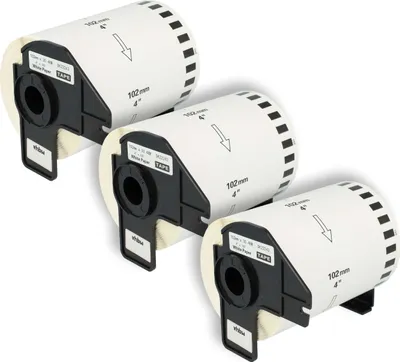 Produktbild von vhbw 3x Rolle mit Halter 102mm x 30,48m (1 Etikette) Ersatz für Brother DK-22243 für Drucker Weiß