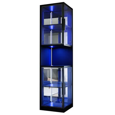 Produktbild von Merax Glasvitrine mit LED-Leuchten, Mehrfarbige Beleuchtung, Doppeltüren, Spiegelrückwand, Vitrinenschrank für Wohnzimmer, Schlafzimmer, Schwarz